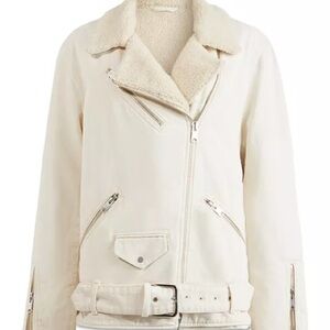 AllSaints Cream Shearling Moto Jacket